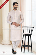 Designer Yellow/Off-white Color Linen Cotton Fabric Mens Kurta Pajama PAWDAC2141