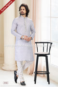 Designer Gray/Off-white Color Linen Cotton Fabric Mens Kurta Pajama PAWDAC2143