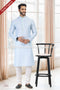 Designer Blue/Off-white Color Linen Cotton Fabric Mens Kurta Pajama PAWDAC2144