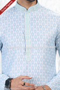 Designer Blue/Off-white Color Linen Cotton Fabric Mens Kurta Pajama PAWDAC2144