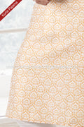 Designer Yellow/Off-white Color Linen Cotton Fabric Mens Kurta Pajama PAWDAC2146