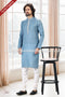Designer Blue/Off-white Color Linen Cotton Fabric Mens Kurta Pajama PAWDAC2150