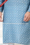Designer Blue/Off-white Color Linen Cotton Fabric Mens Kurta Pajama PAWDAC2150