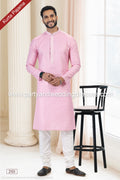 Designer Pink/Off-white Color Linen Cotton Fabric Mens Kurta Pajama PAWDAC2151