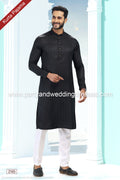 Designer Black/Off-white Color Fancy Silk Fabric Mens Kurta Pajama PAWDAC2165