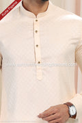 Designer Cream/Off-white Color Fancy Silk Fabric Mens Kurta Pajama PAWDAC2166
